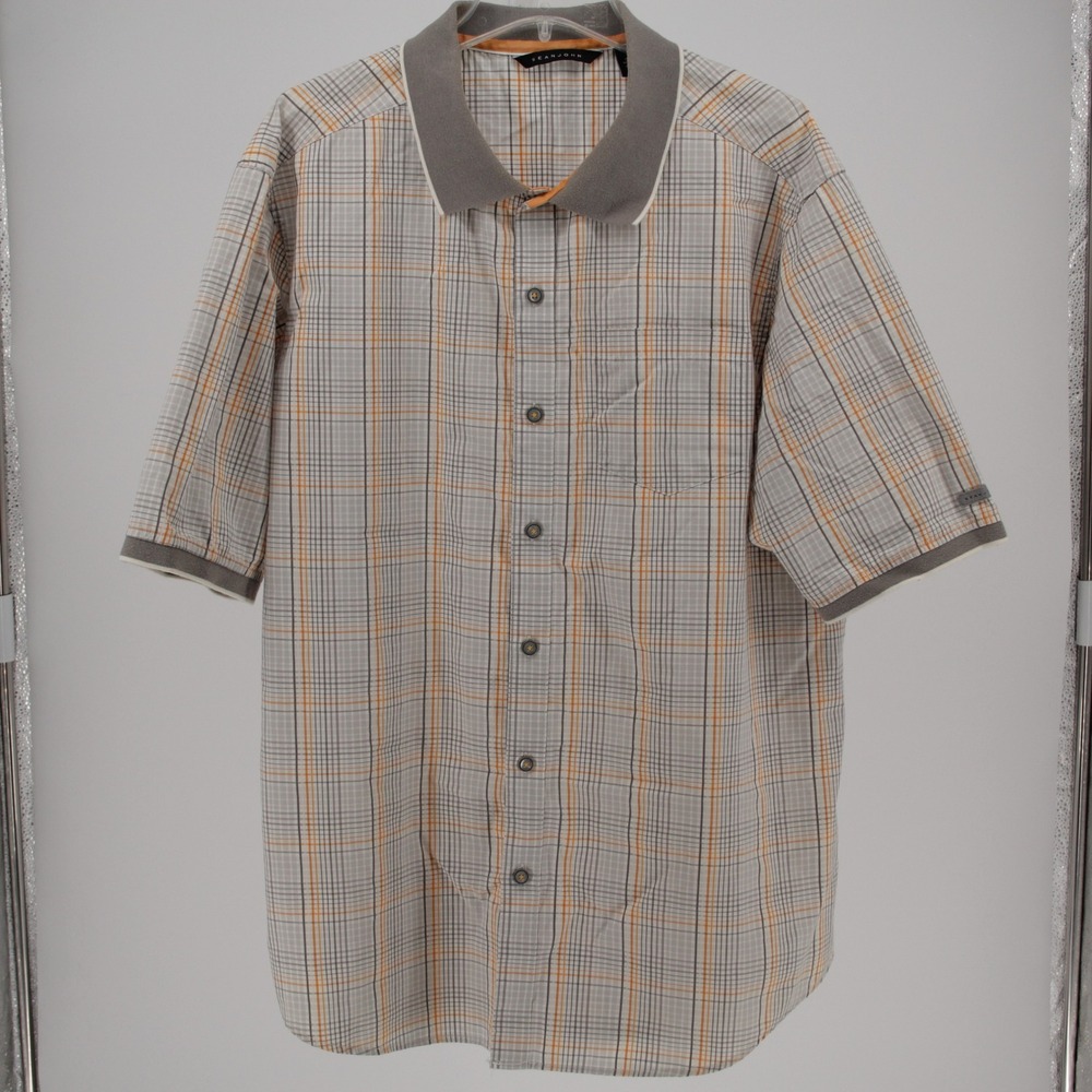 Sean John Men's Gray Plaid Short Sleeve Button Down Shirt Size 3XL